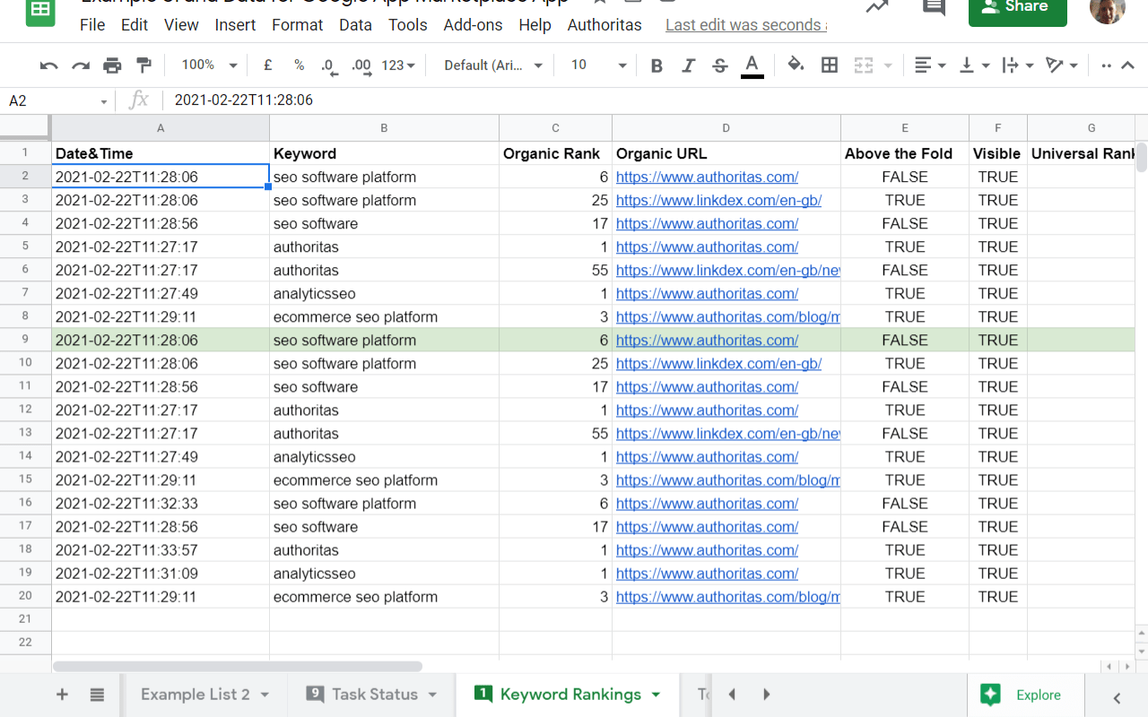Keyword Rankings Tool for Google Sheets